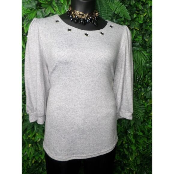 RETRELOGY Tops Women 2XL Gray Balloon Sleeve Blouse Stone Jeweled NWT 0013 - Picture 2 of 14